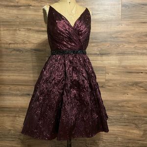 Aidan Mattox Burgundy Crinkle Bead Cocktail Dress